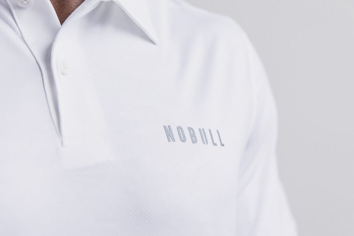 Nobull Lightweight Textured Polo Men's T Shirts White Camo | Australia (BI8605)